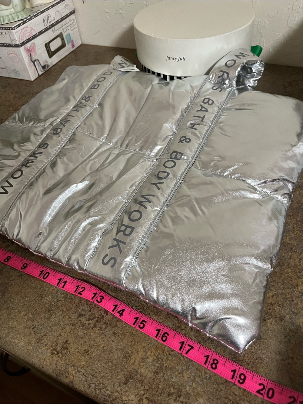 Bath & Body Works Metallic Silver Puffer Tote - Picture 2 of 3